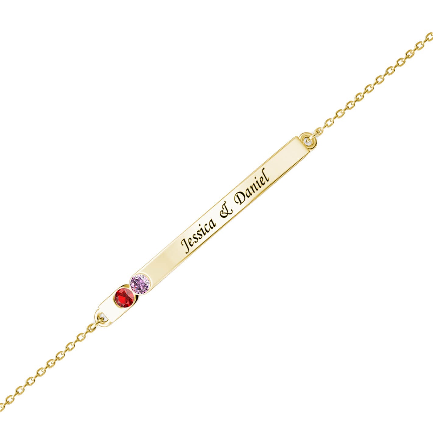 Personalised 2 Birthstone Bar Bracelet with Engraving - Gold - IFSHE UK