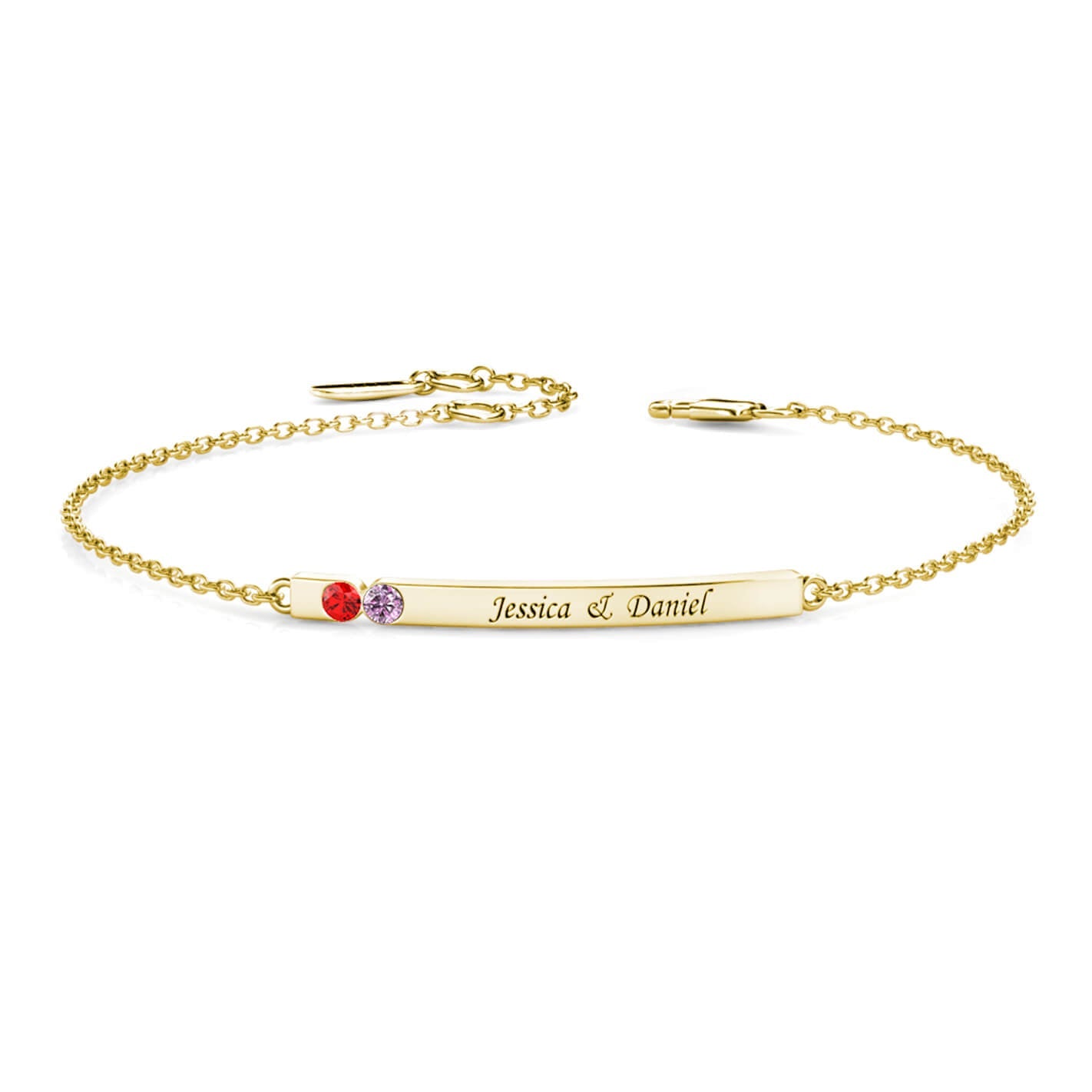 Personalised 2 Birthstone Bar Bracelet with Engraving - Gold - IFSHE UK