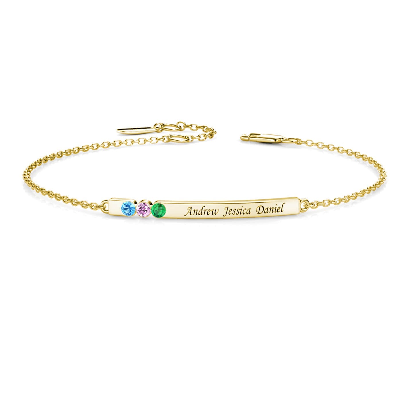 Personalised 3 Birthstone Bar Bracelet with Engraving - Gold - IFSHE UK