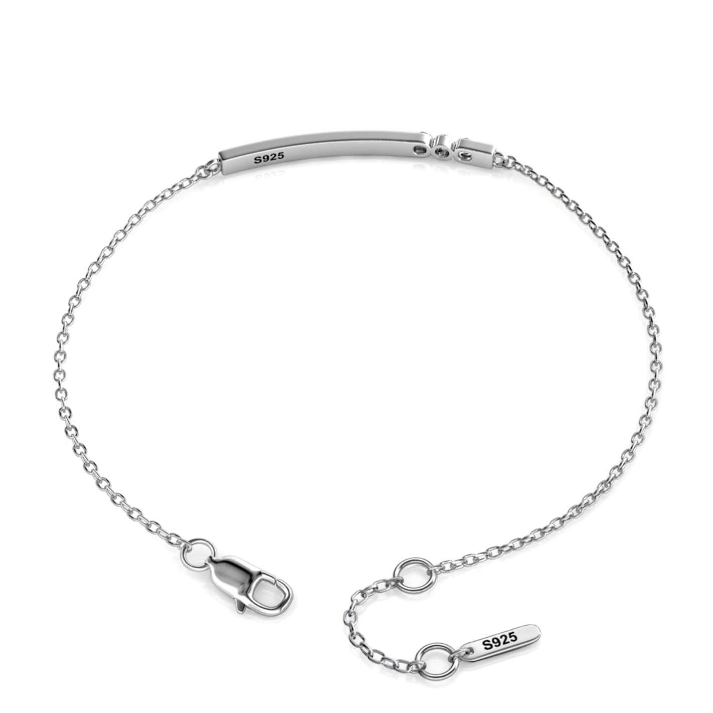 Personalised 3 Birthstone Bar Bracelet with Engraving - Sterling Silver - IFSHE UK