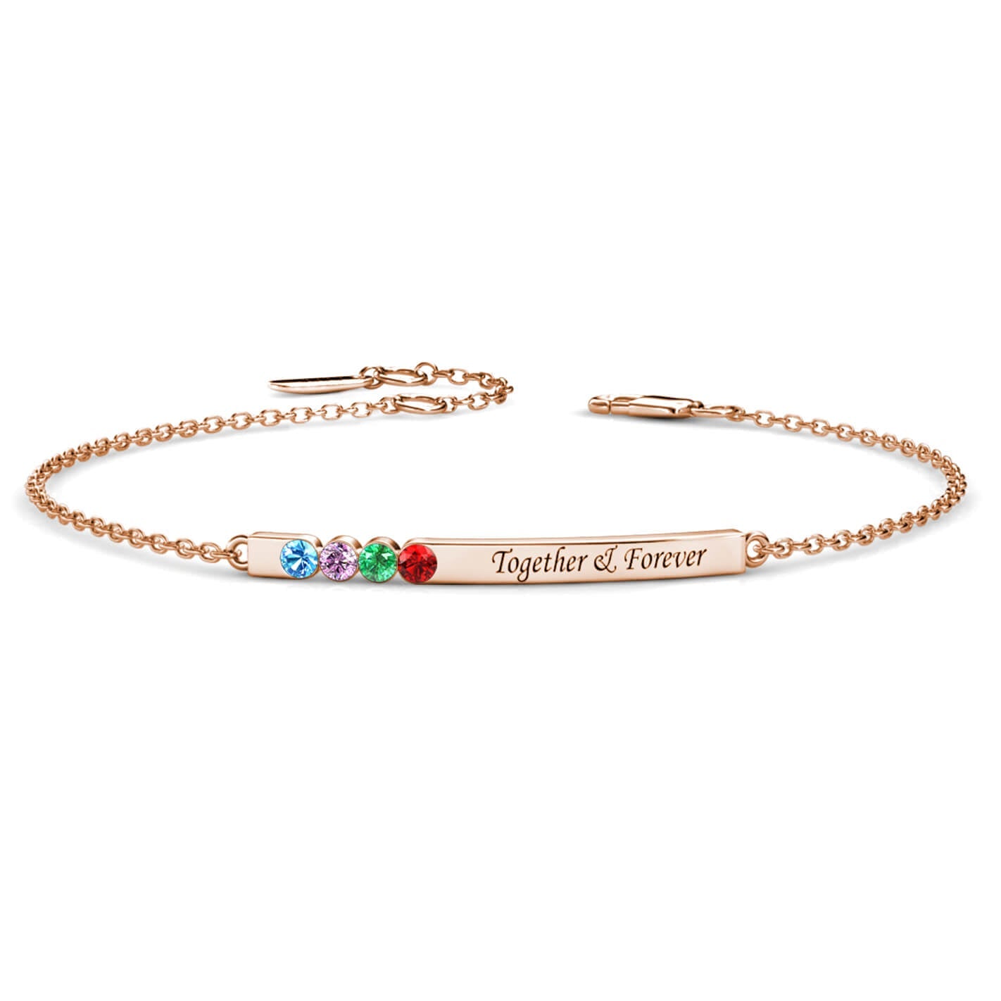 Personalised 4 Birthstone Bar Bracelet with Engraving - Rose Gold - IFSHE UK