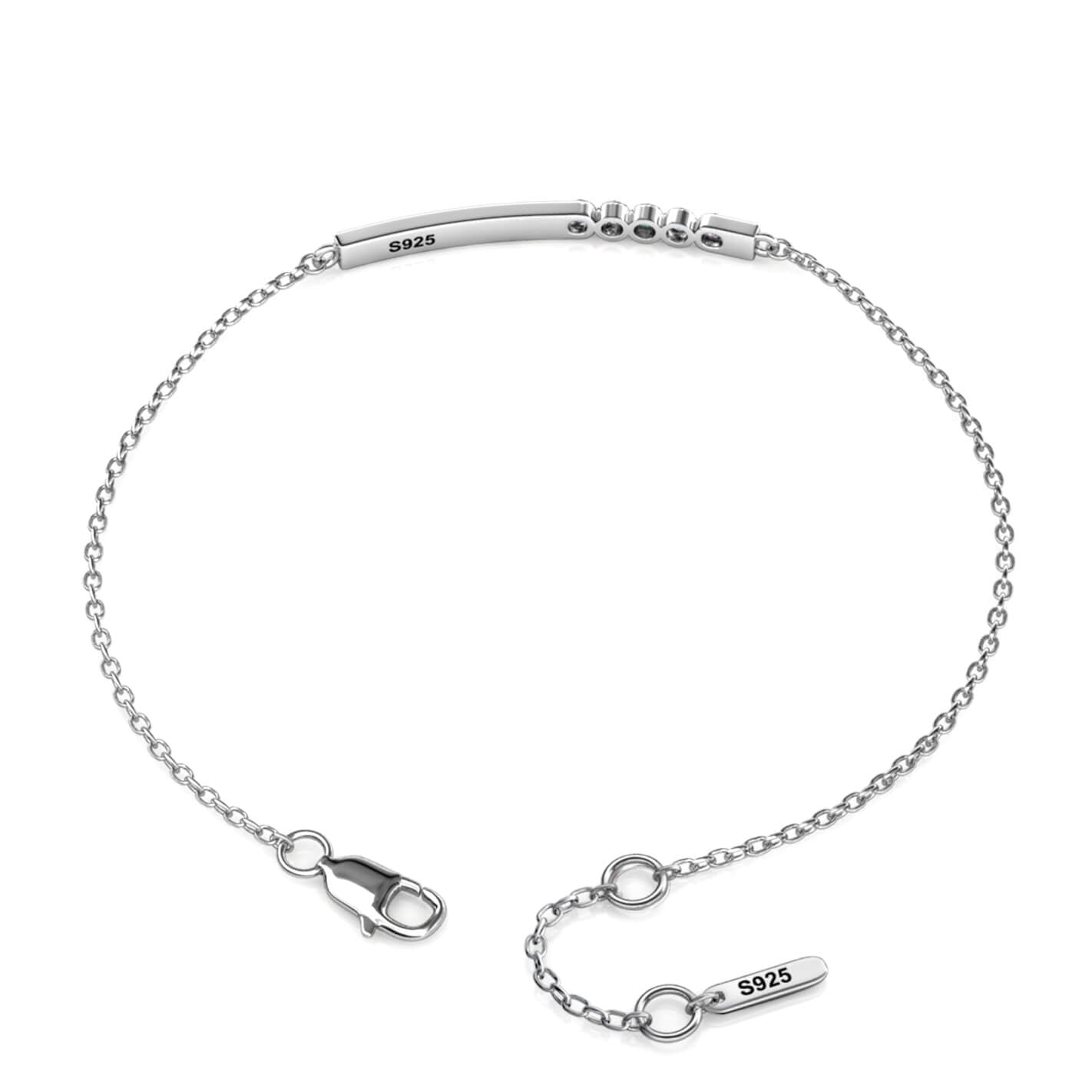 Personalised 5 Birthstone Bar Bracelet with Engraving - Sterling Silver - IFSHE UK