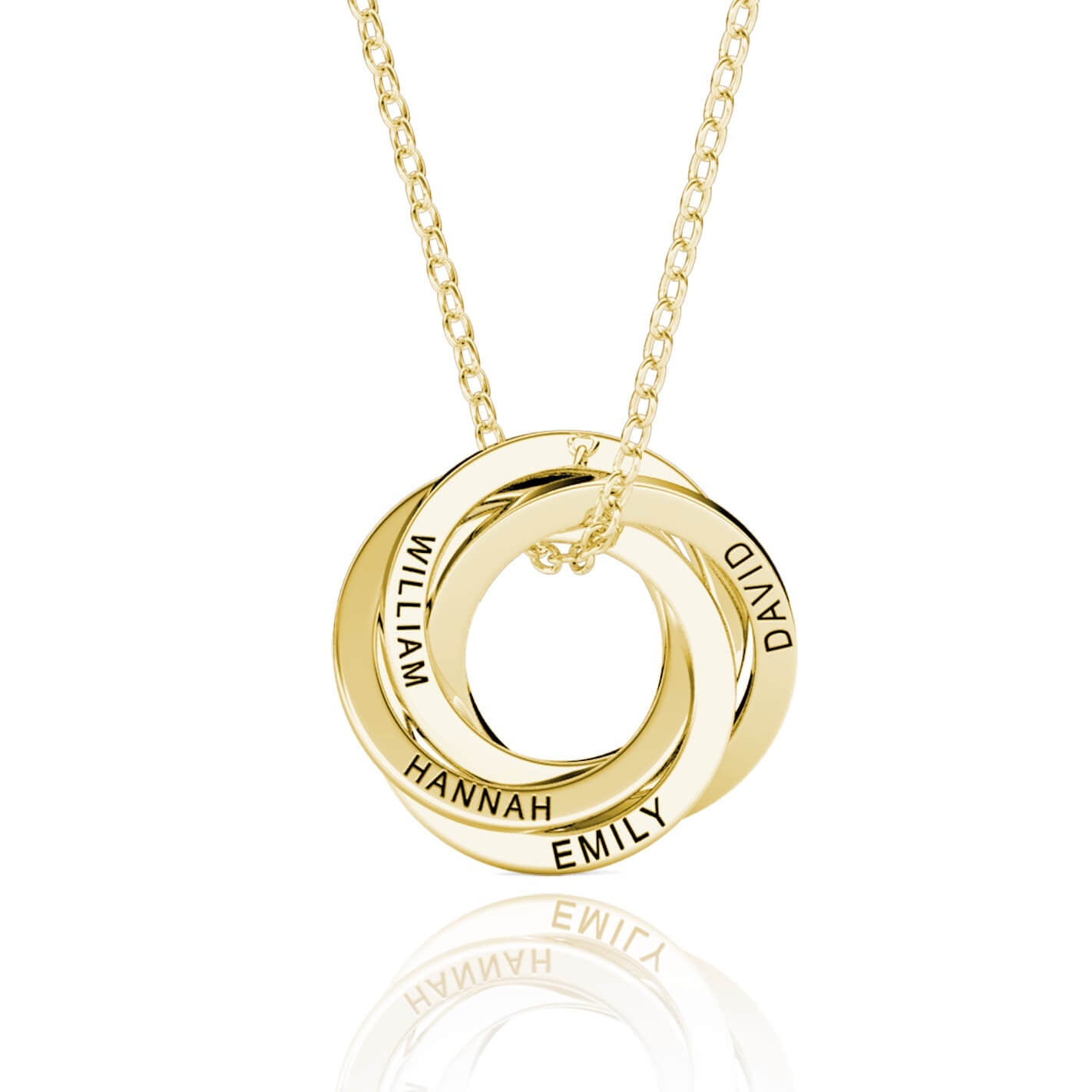 Russian 4 Ring Necklace - Engraved 4 Name Necklace - Sterling Silver - Gold