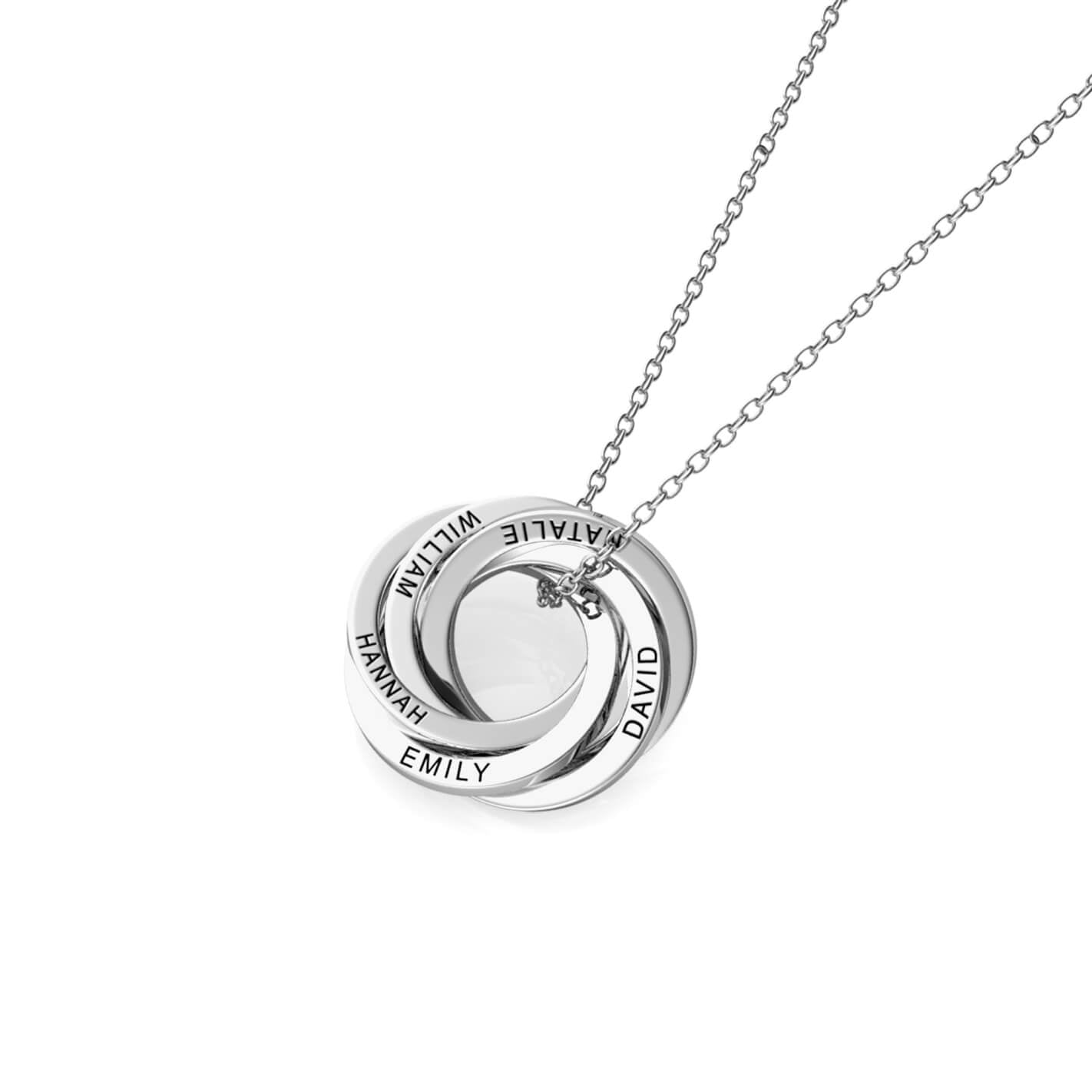 Russian 5 Ring Necklace - Engraved 5 Name Necklace - Sterling Silver