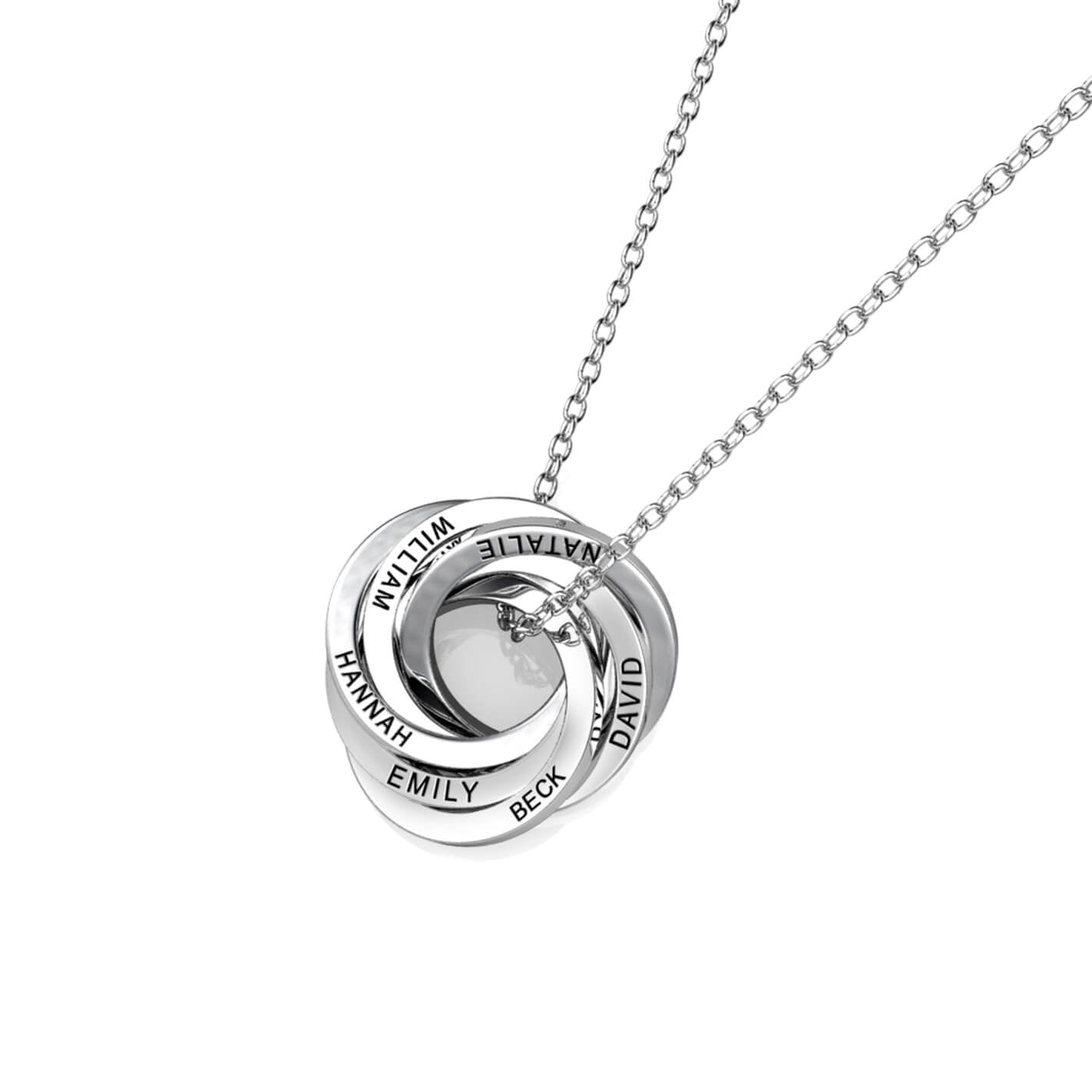 Russian 6 Ring Necklace - Engraved 6 Name Necklace - Sterling Silver