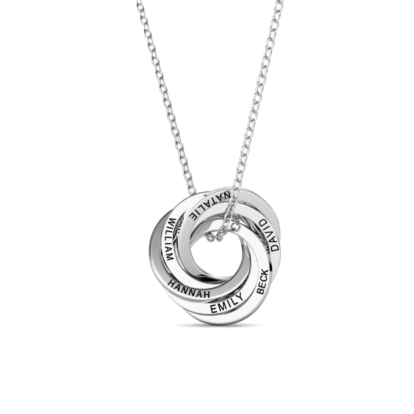 Russian 6 Ring Necklace - Engraved 6 Name Necklace - Sterling Silver