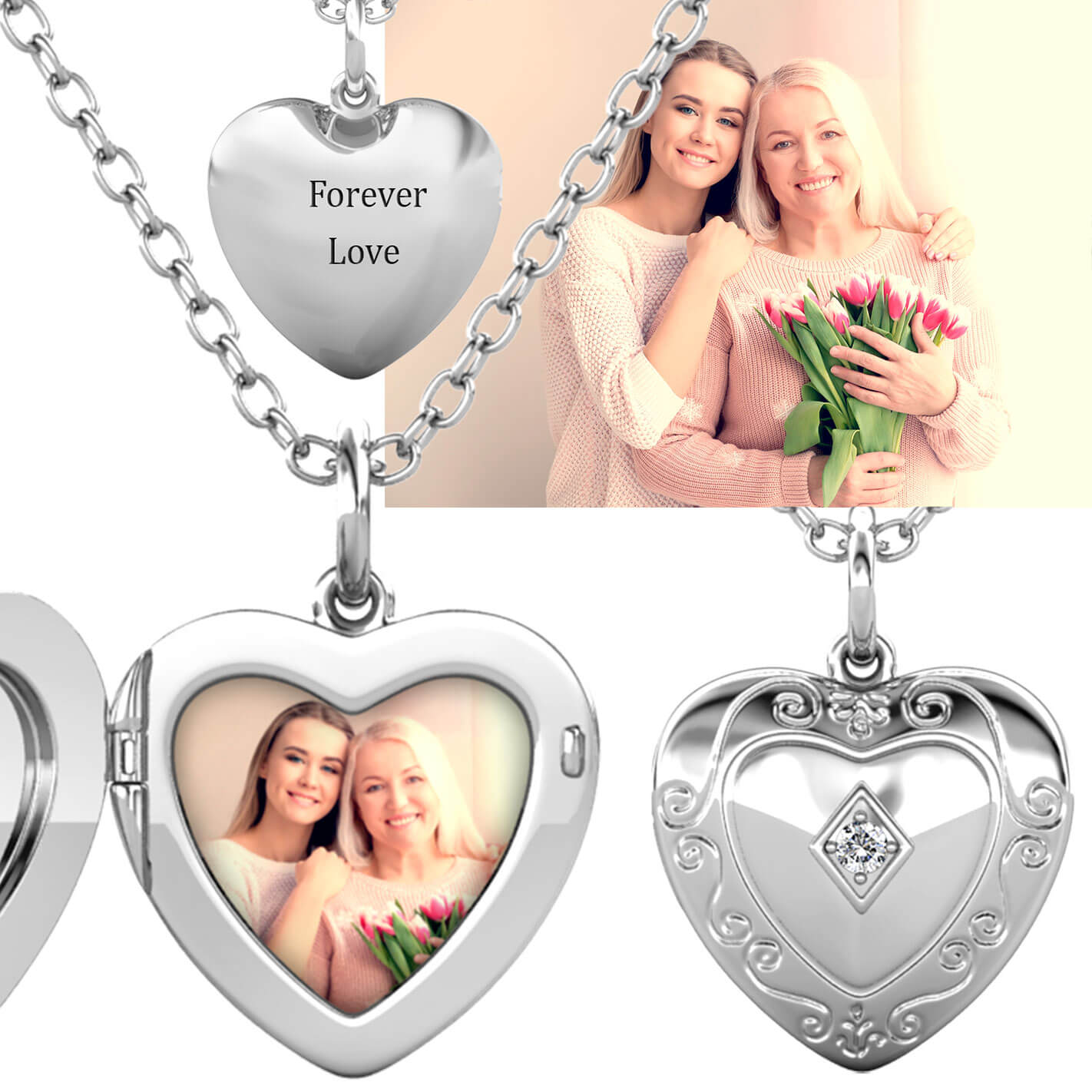 Personalised Heart Locket with Photo - Locket with Picture Inside - Sterling Silver