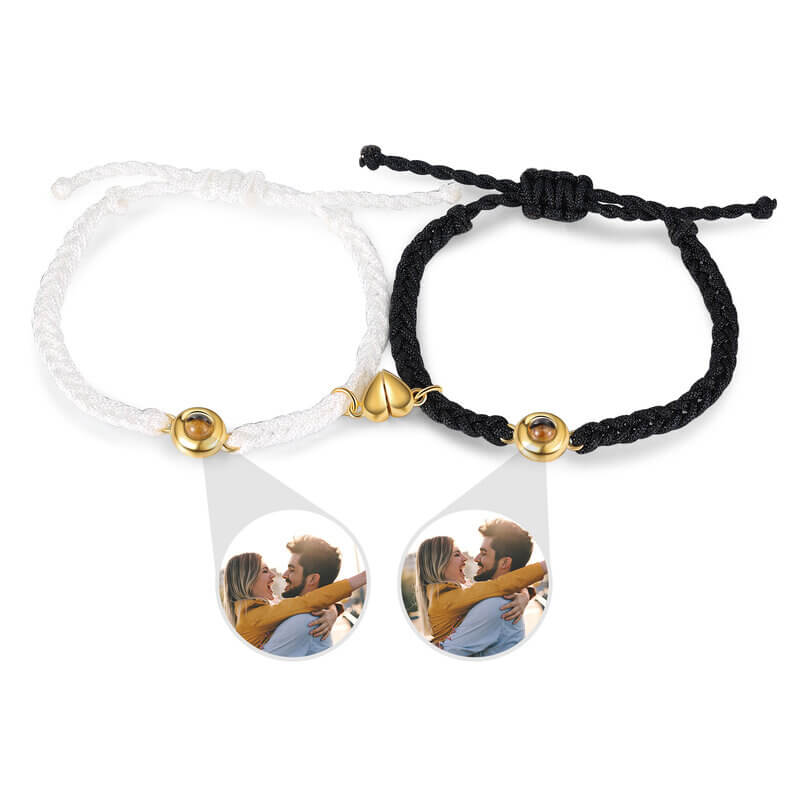 Couple Photo Projection Bracelet Gold Round Charms