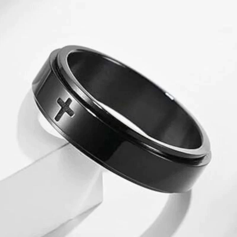 Cross Fidget Ring | Engraved Anxiety Ring | Spinner Ring 3 Colours