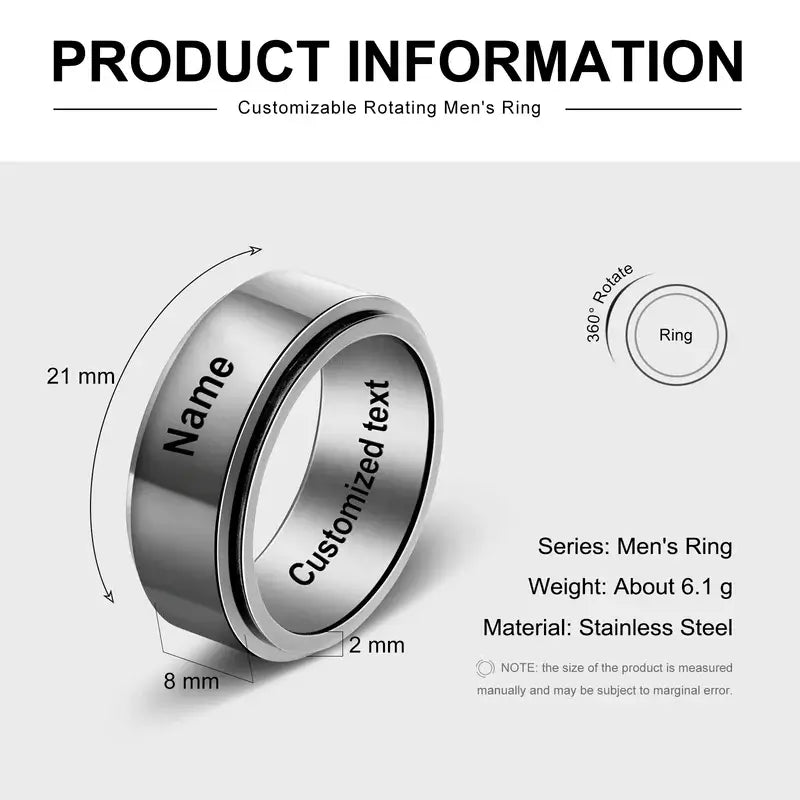 Fidget Ring for Men | Anxiety Fidget Ring Stainless Steel | Fidget Spinner Ring Black and Silver