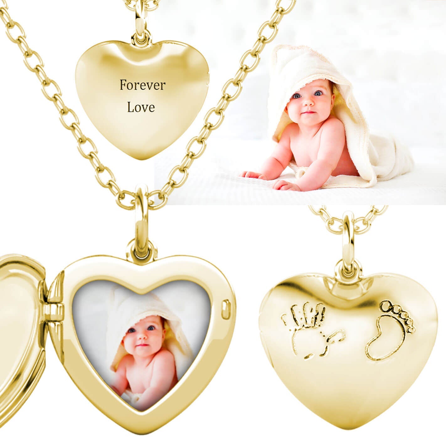 Personalised Heart Locket with Photo - Locket with Picture Inside - Gold