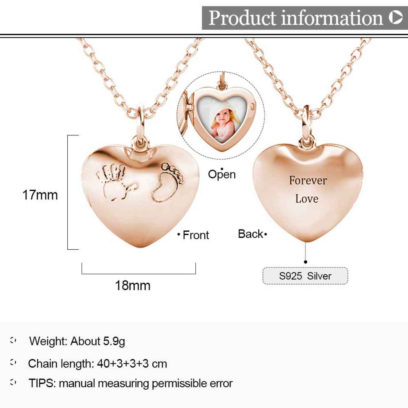 Personalised Heart Locket with Photo - Locket with Picture Inside - Rose Gold