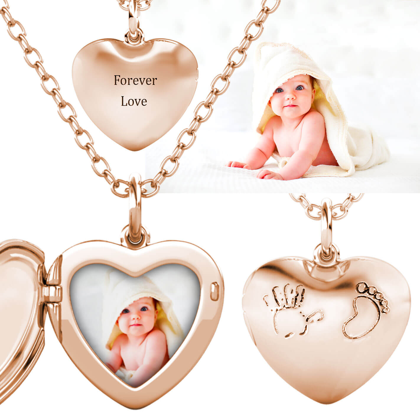 Personalised Heart Locket with Photo - Locket with Picture Inside - Rose Gold