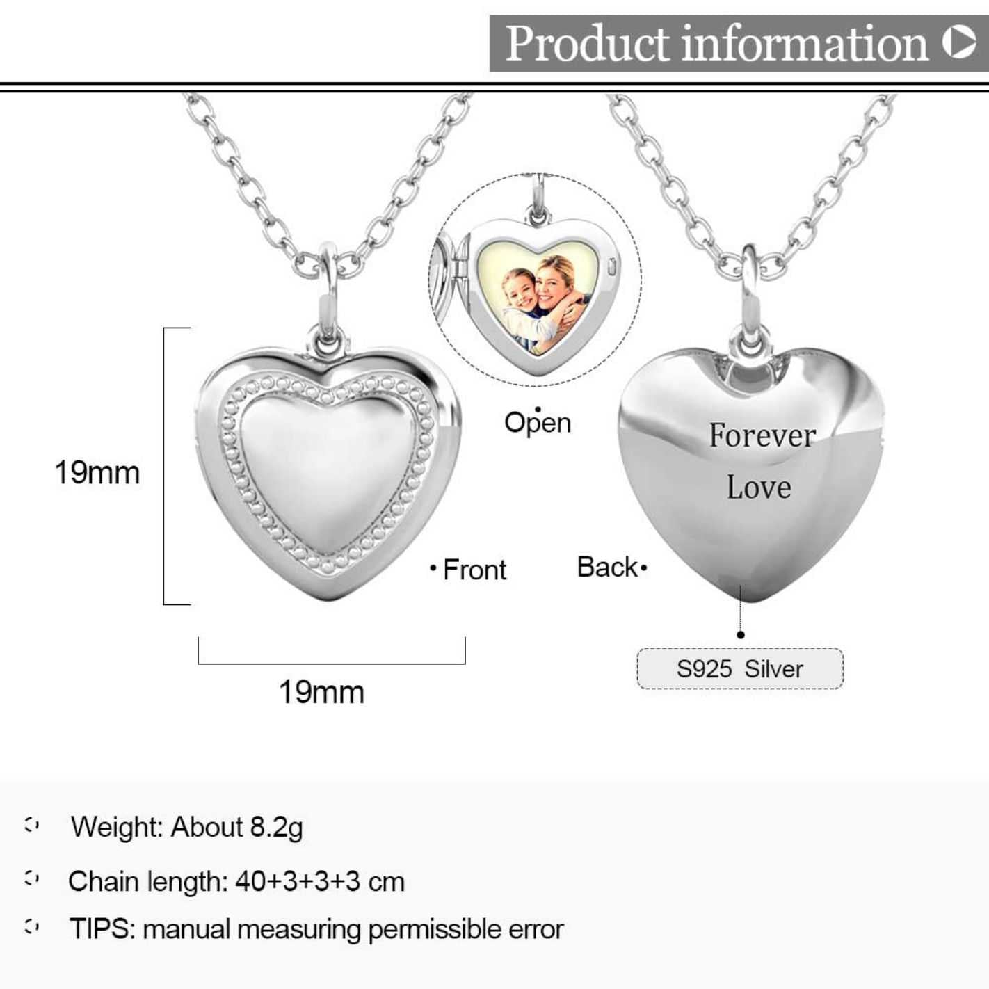 Personalised Heart Locket with Photo - Locket with Picture Inside - Sterling Silver