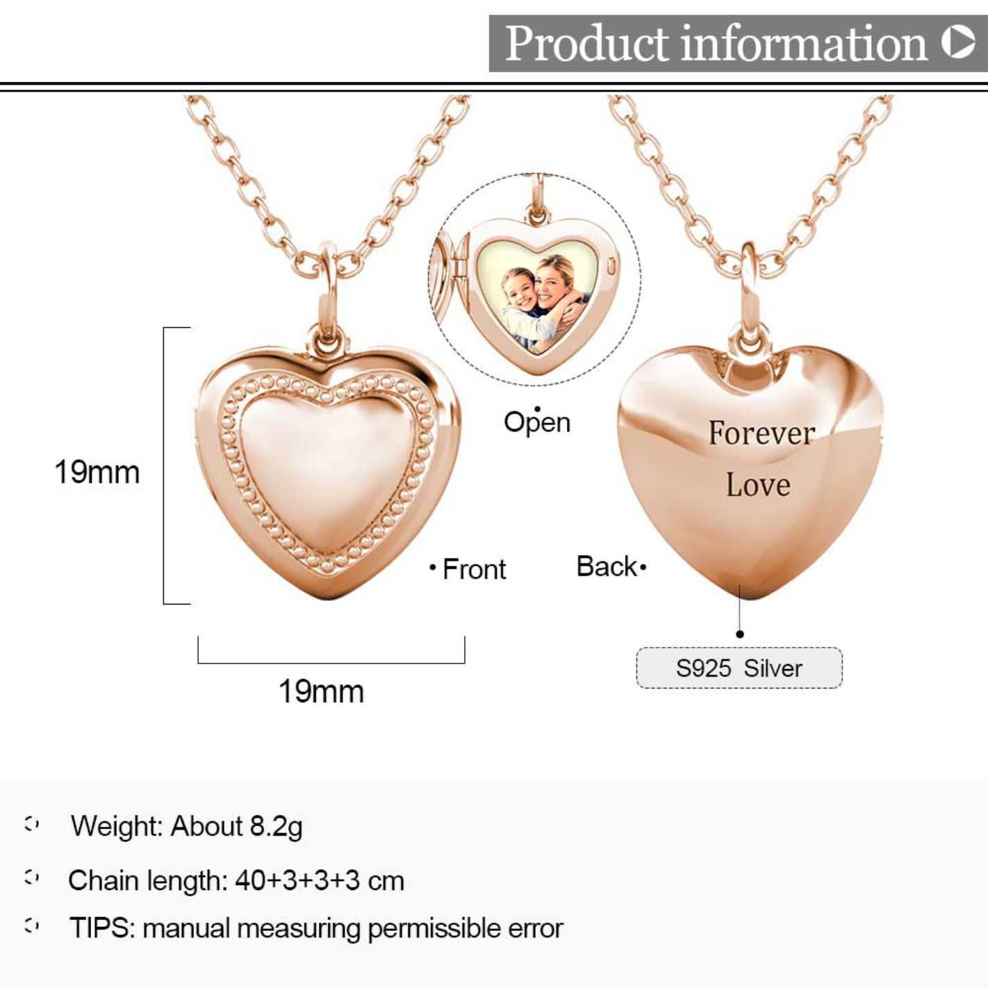 Rose Gold Locket Necklace - Heart Locket with Photo