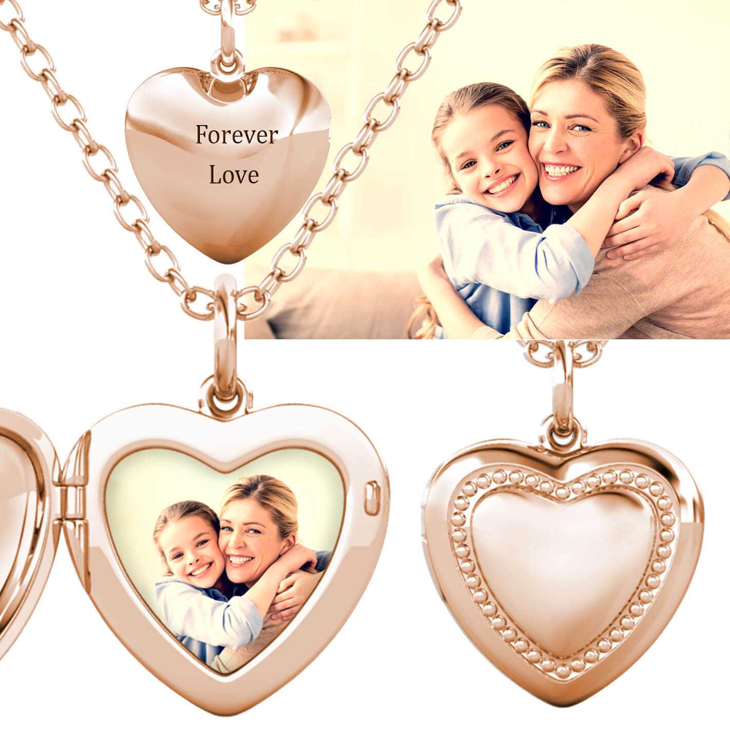 Rose Gold Locket Necklace - Heart Locket with Photo