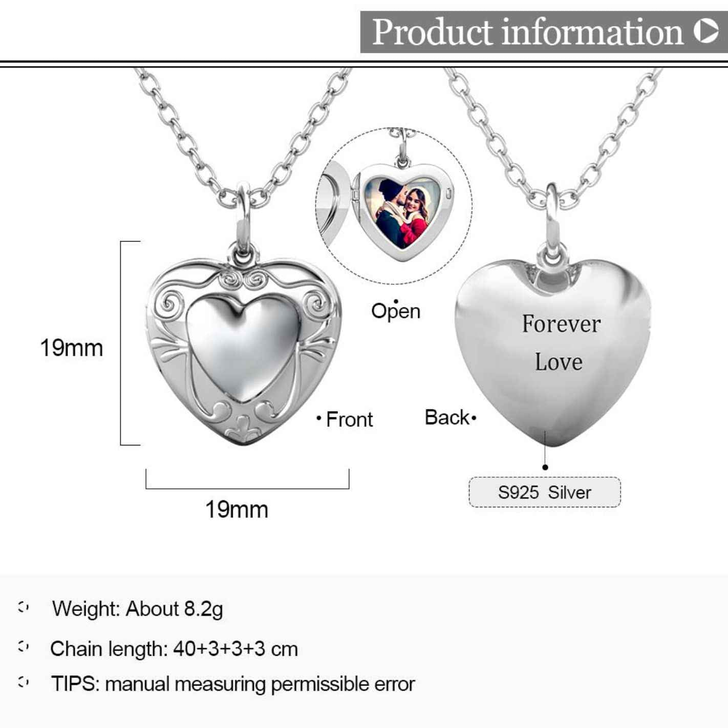 Personalised Heart Locket with Photo - Locket with Picture Inside - Sterling Silver