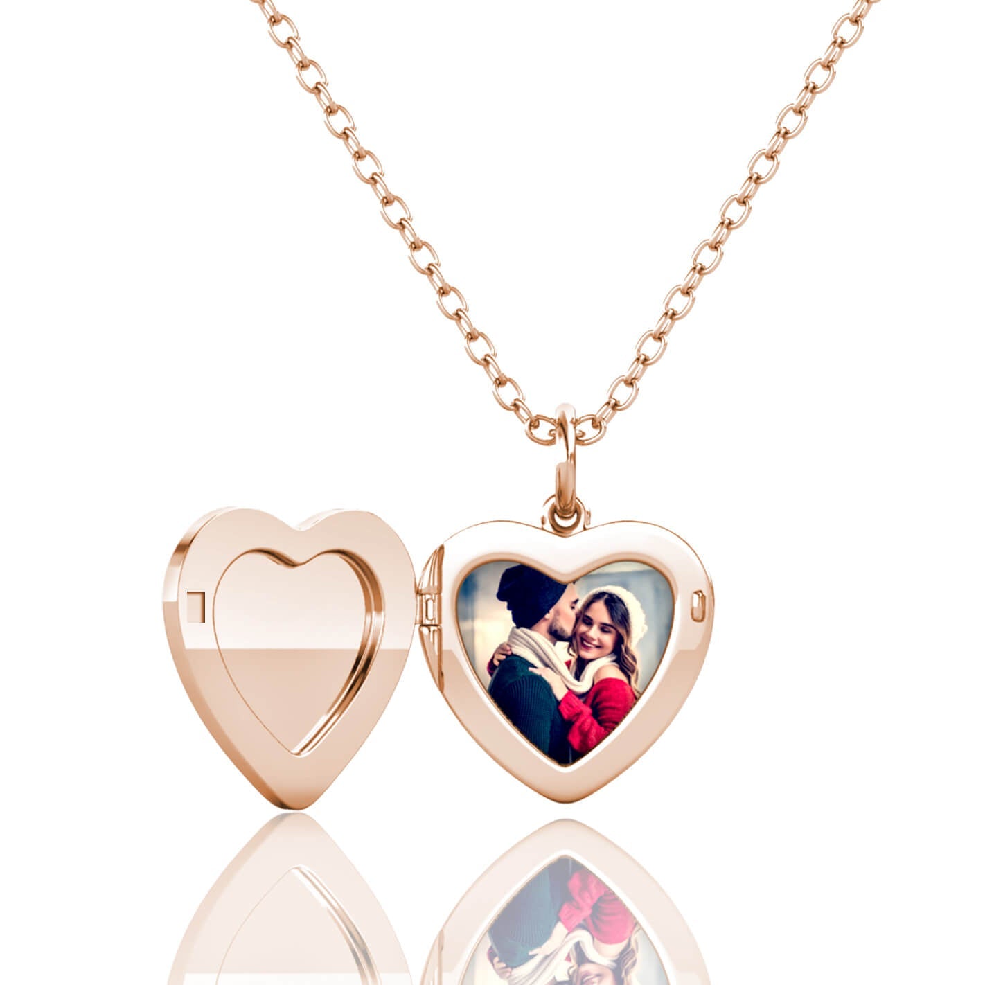 Personalised Heart Locket with Photo - Locket with Picture Inside - Rose Gold