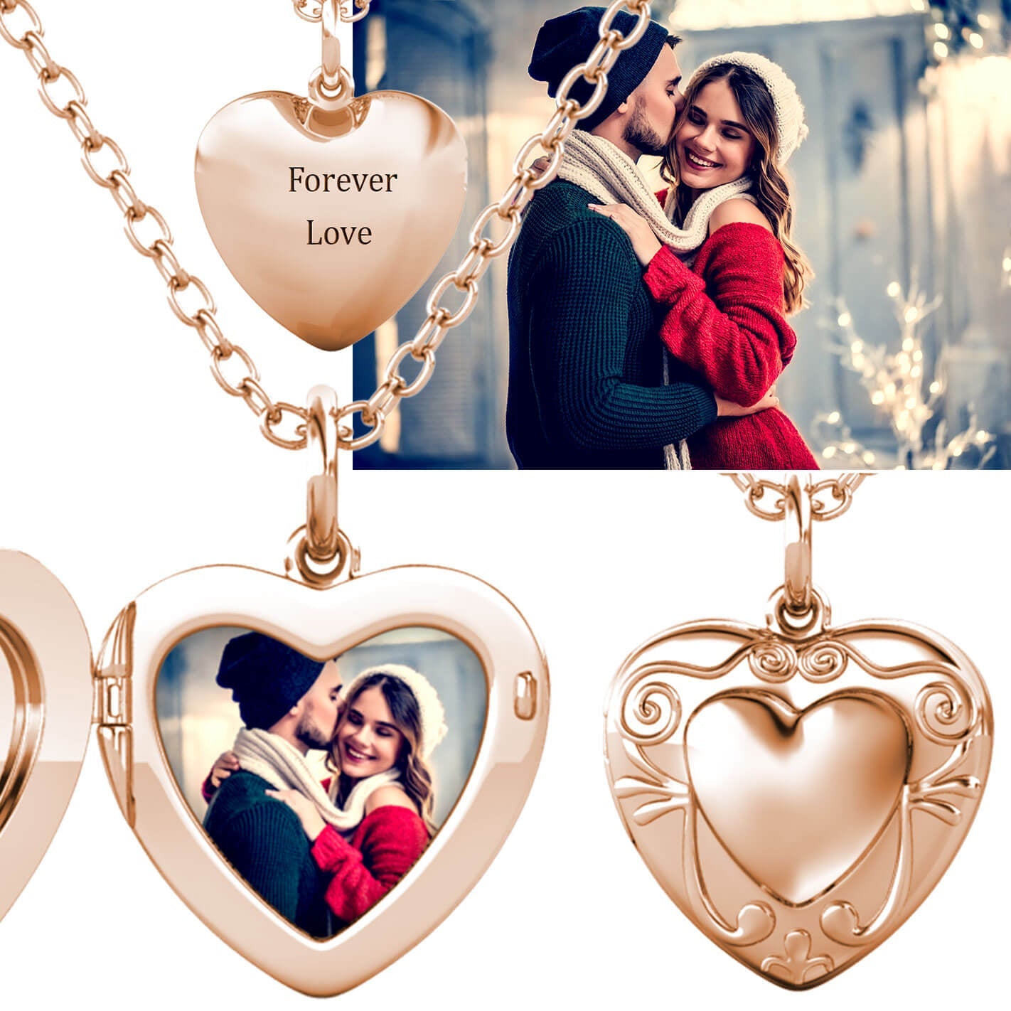 Personalised Heart Locket with Photo - Locket with Picture Inside - Rose Gold