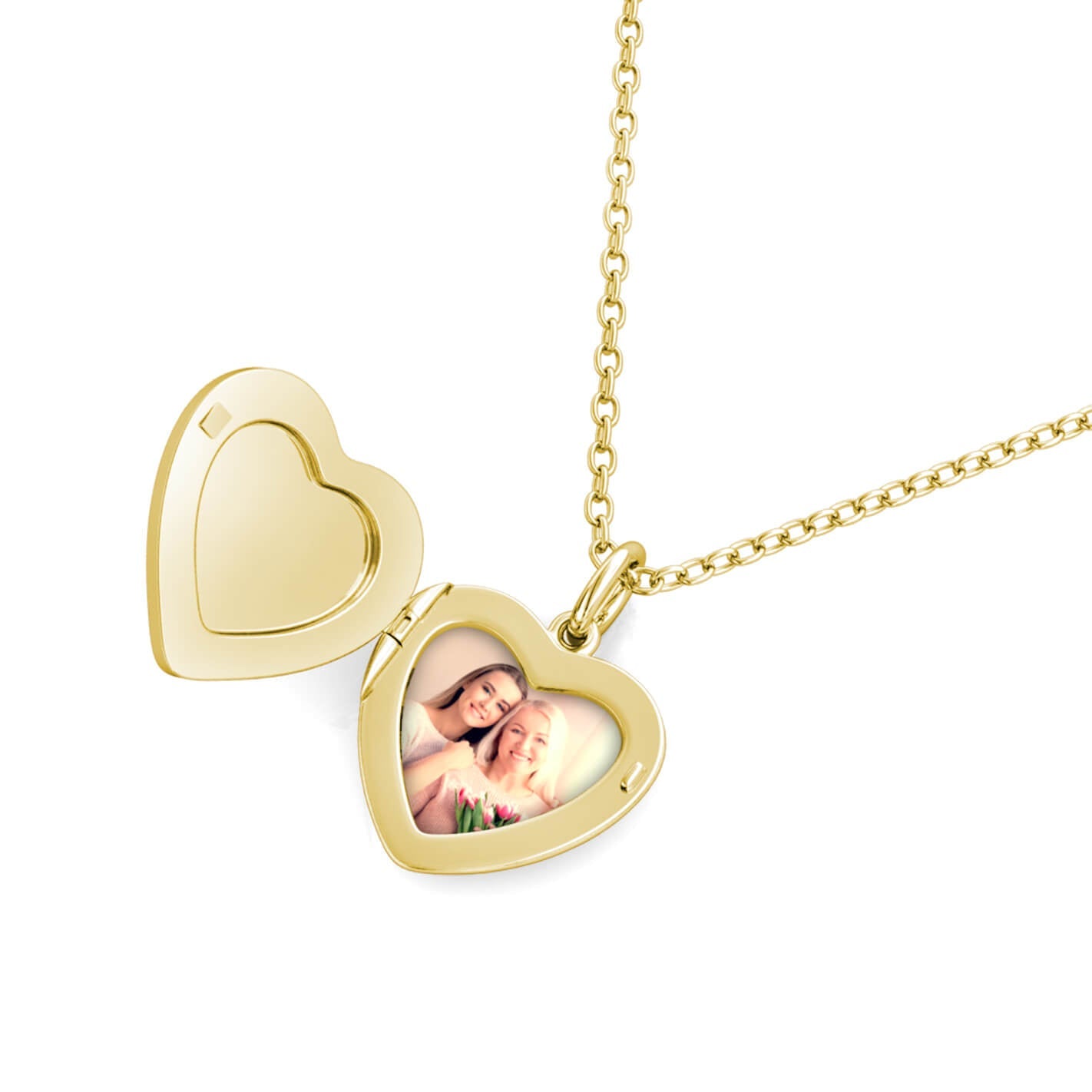 Personalised Heart Locket with Photo - Locket with Picture Inside - Gold