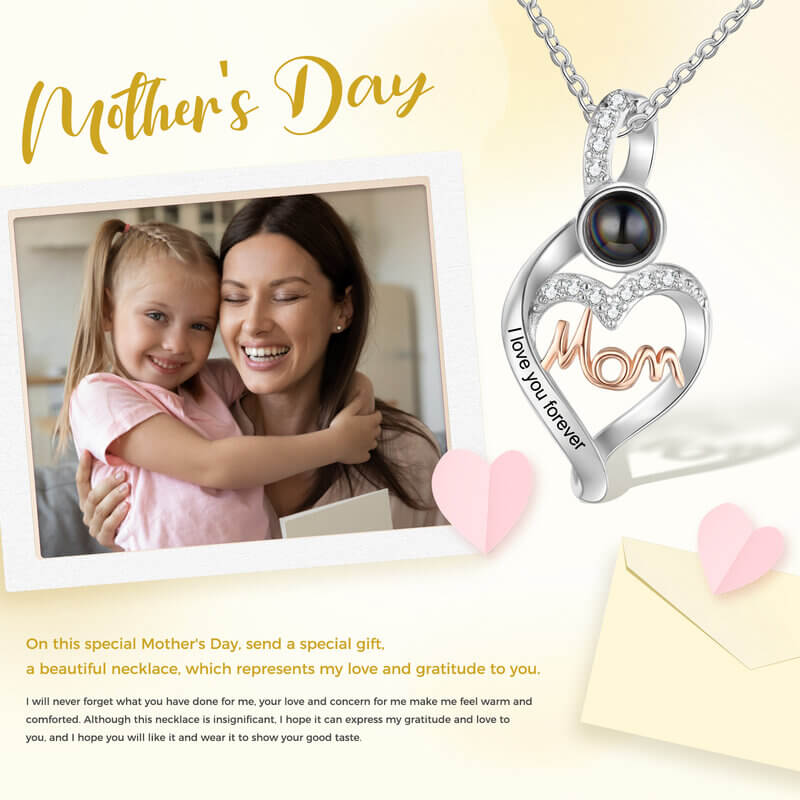 Necklace with Picture Inside | Heart Projection necklace | Mom Photo Necklace with Engraving