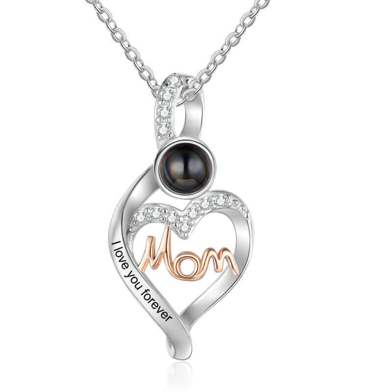 Necklace with Picture Inside | Heart Projection necklace | Mom Photo Necklace with Engraving