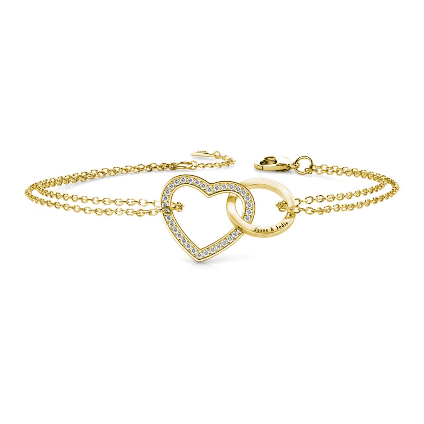 Personalised Interlocking Heart Bracelet, Engraved Bracelet, Gold - IFSHE UK