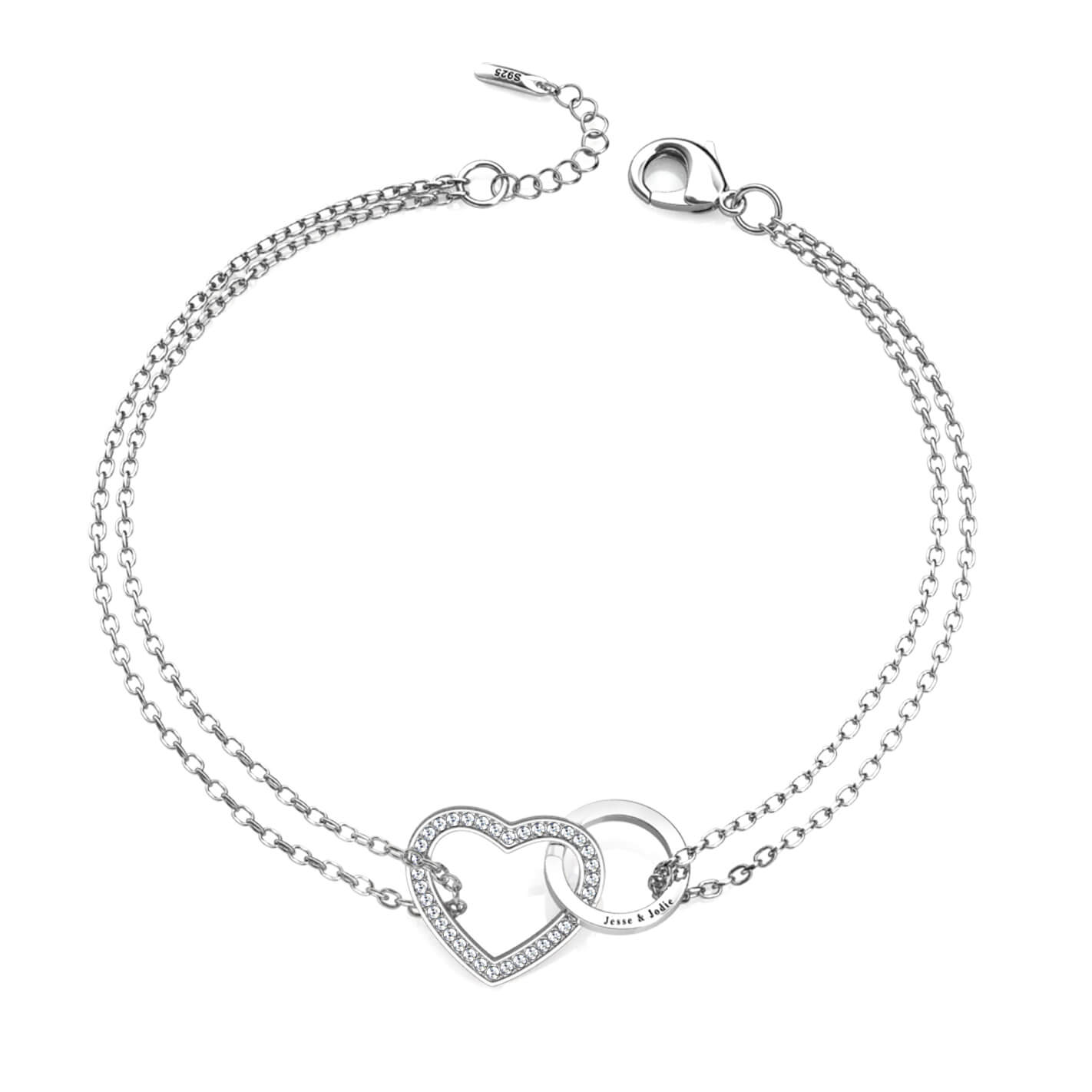 Personalised Interlocking Heart Bracelet, Engraved Bracelet, Silver - IFSHE UK