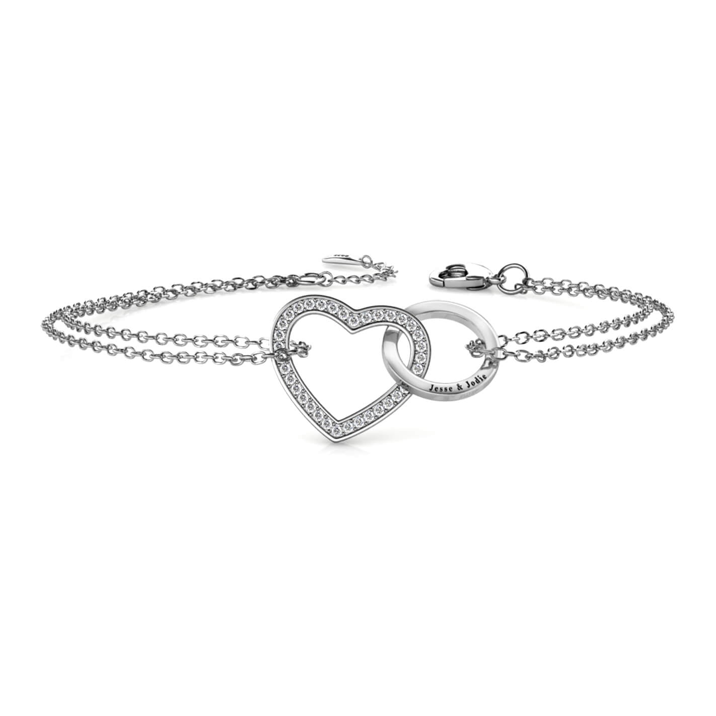 Personalised Interlocking Heart Bracelet, Engraved Bracelet, Silver - IFSHE UK