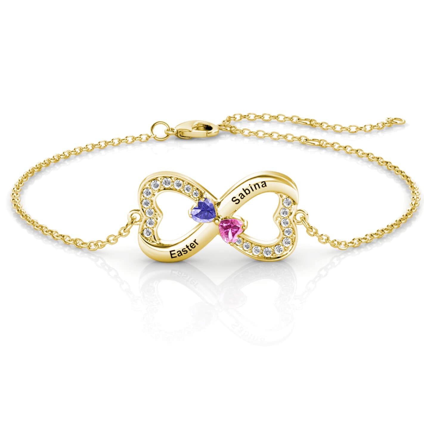 Personalised Infinity Bracelet with Engraving - 2 Birthstone - Gold - IFSHE UK