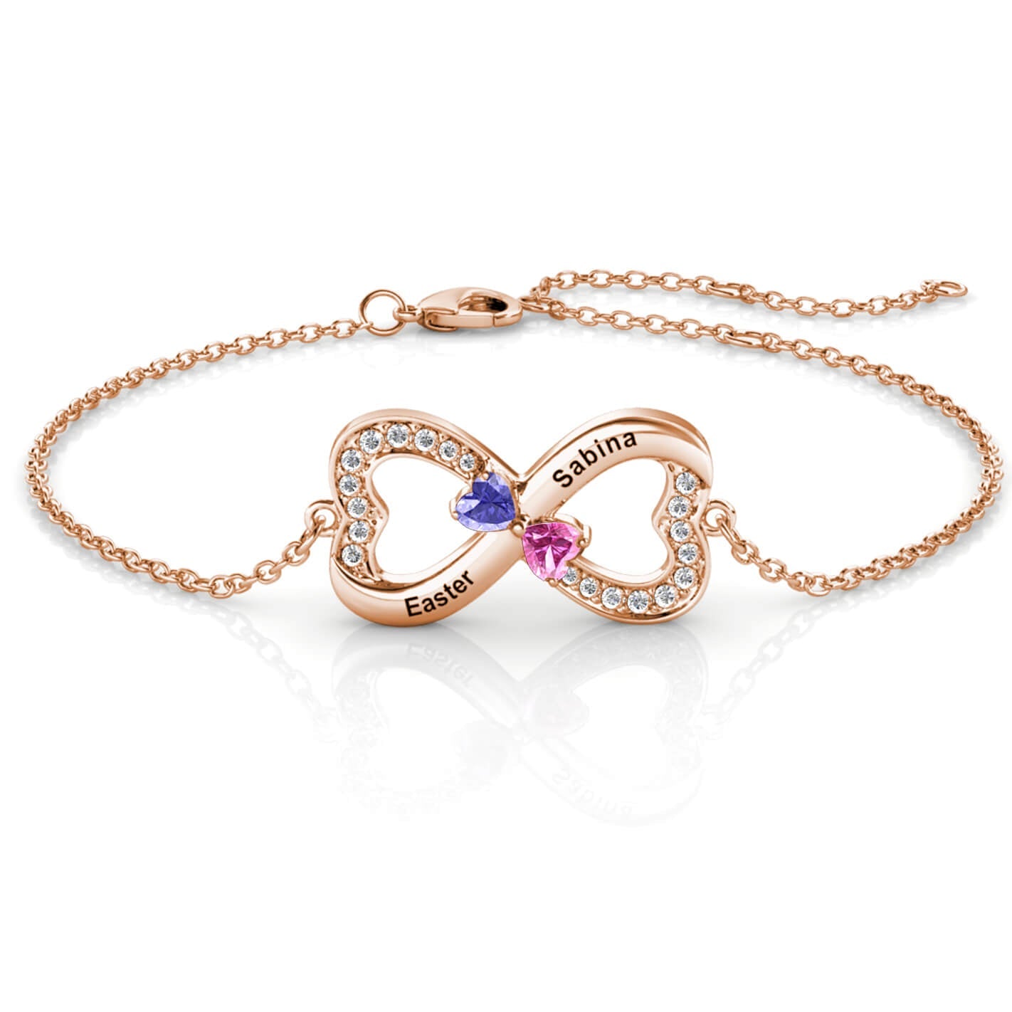 Personalised Infinity Bracelet with Engraving - 2 Birthstone - Rose Gold - IFSHE UK