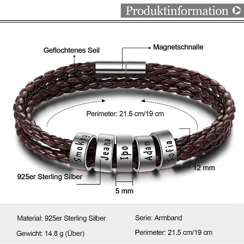 Armband mit Gravur Herren 5 Namen - Personalisiert Namensarmband