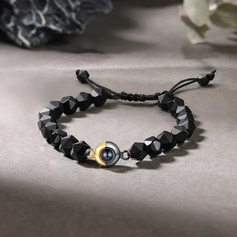 Obsidian Beaded Personalized Projection Photo Bracelet