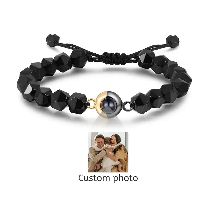 Obsidian Beaded Personalized Projection Photo Bracelet