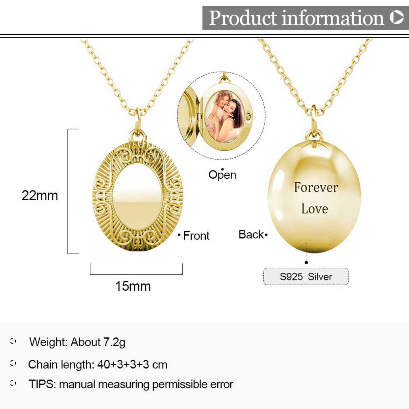 Personalised Locket with Photo - Oval Locket with Picture Inside - Gold