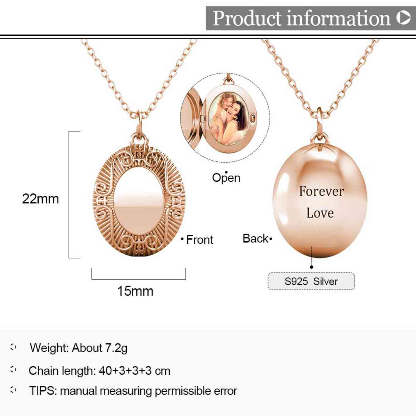 Personalised Locket with Photo - Oval Locket with Picture Inside - Rose Gold