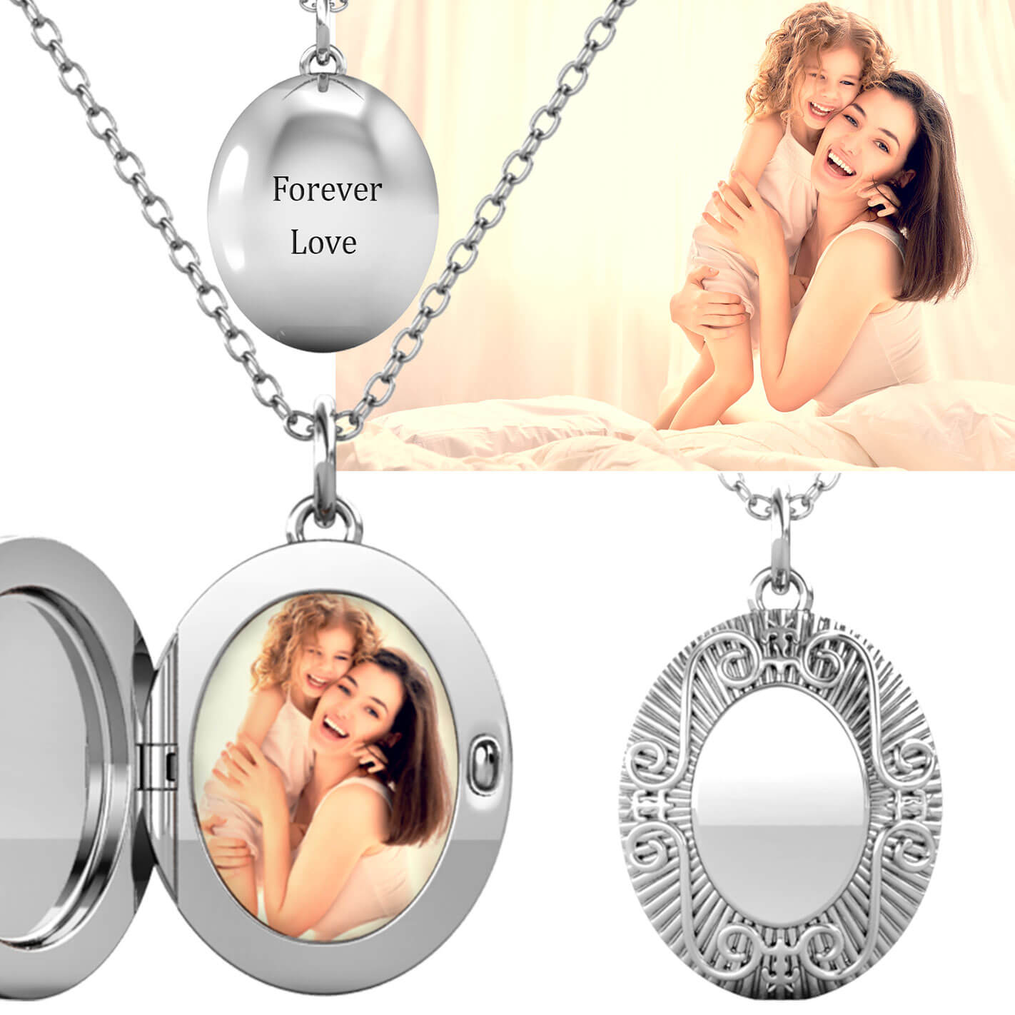 Personalised Locket with Photo - Oval Locket with Picture Inside - Sterling Silver