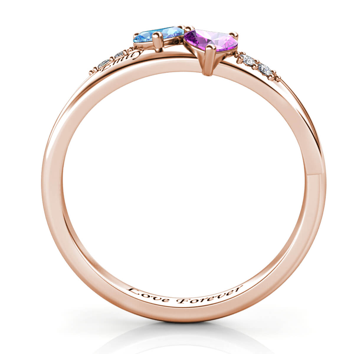 Personalised 2 Birthstone Ring - Engraved Name Ring - Rose Gold - IFSHE