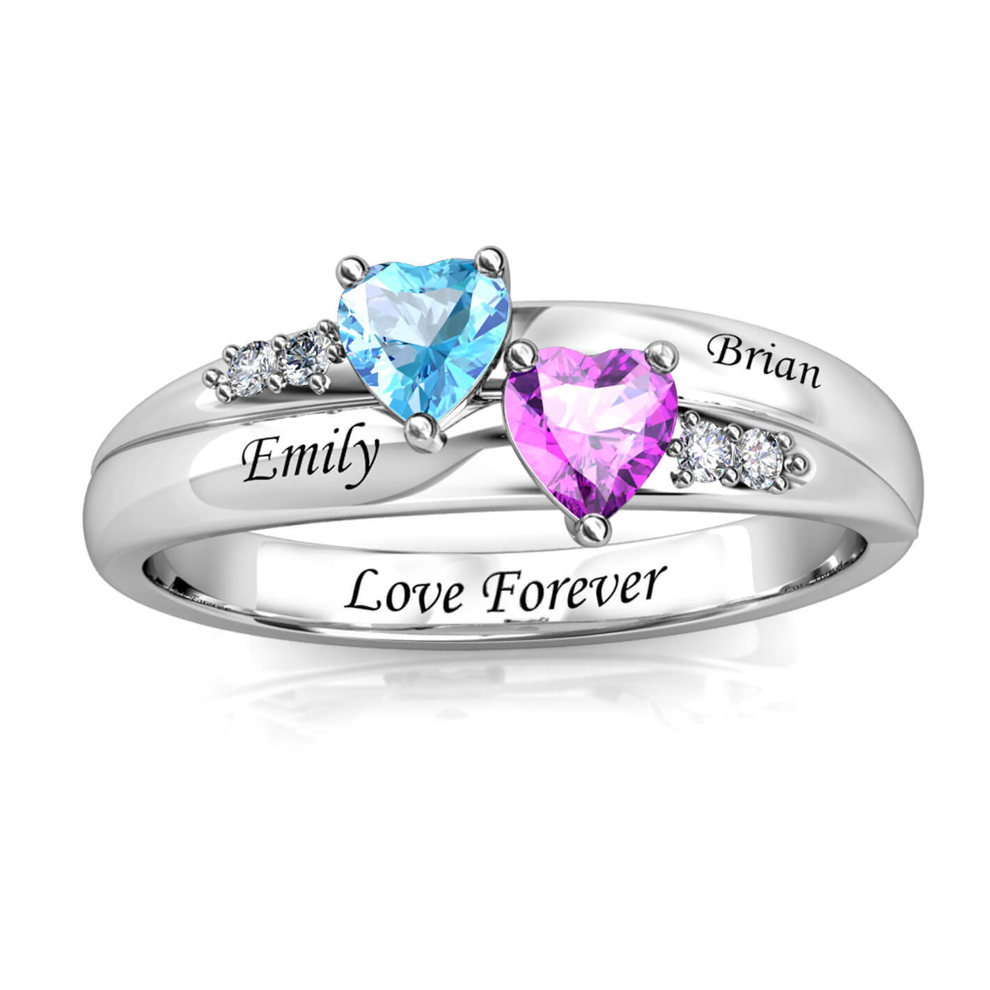 Personalised 2 Birthstone Ring - Engraved Name Ring - IFSHE