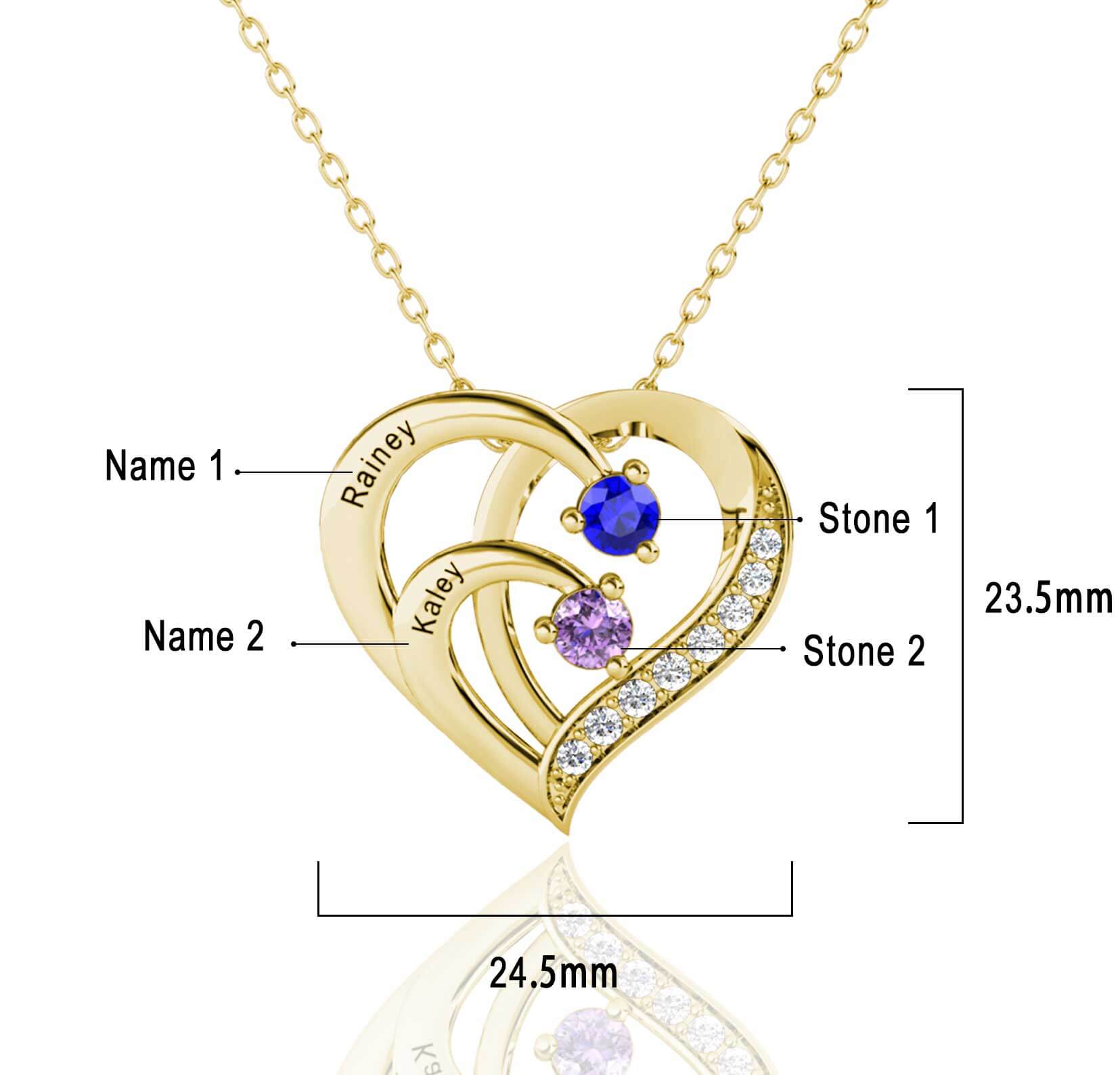 Personalised 2 Name Necklace with 2 Birthstone - Engraved Necklace - IFSHE