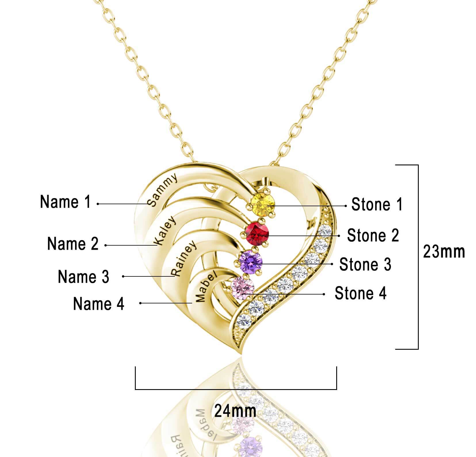 Personalised 4 Name Necklace with 4 Birthstone - Engraved Necklace - IFSHE