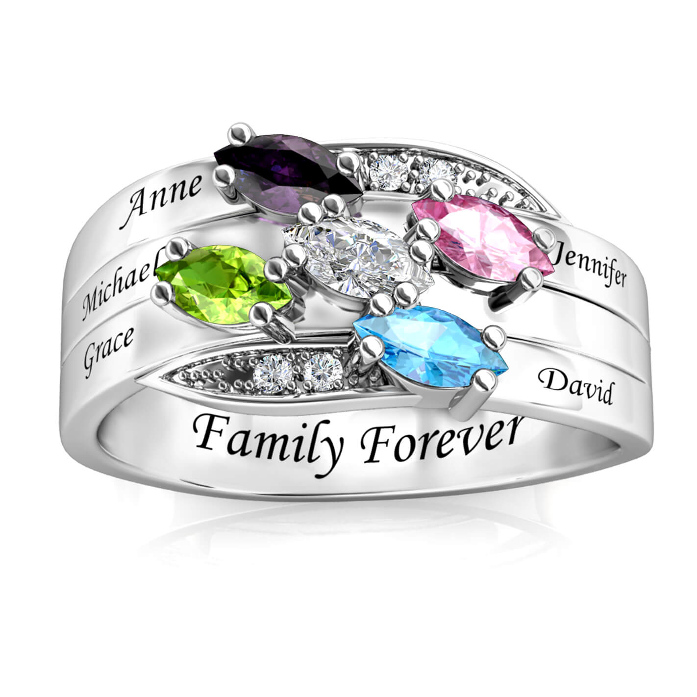 Personalised 5 Birthstone Ring - Engraved Name Ring - IFSHE