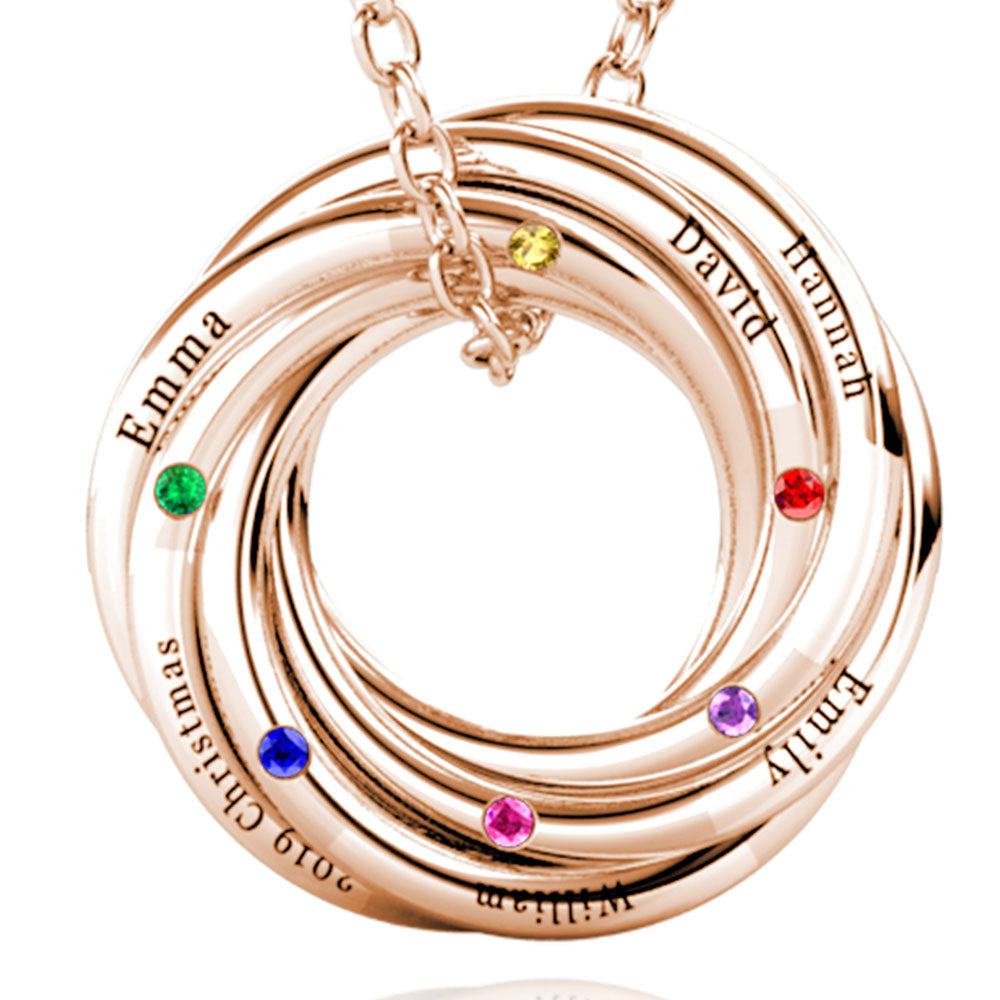 Russian 6 Ring Necklace with 6 Birthstone