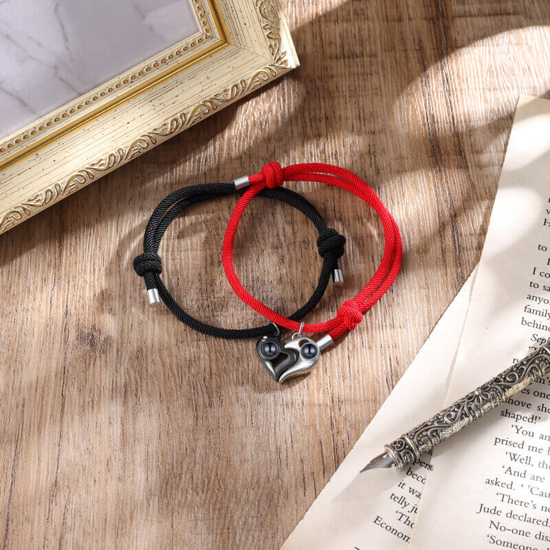 Couple Photo Projection Heart Charm Bracelets