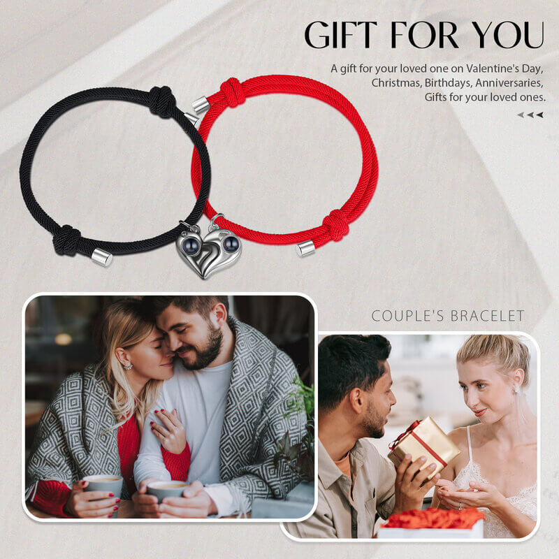 Couple Photo Projection Heart Charm Bracelets