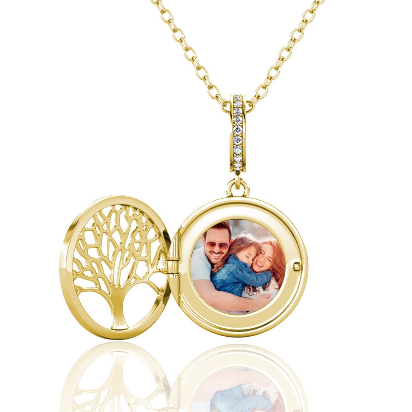 Personalised Family Tree Locket with Photo - Locket with Picture Inside - Gold