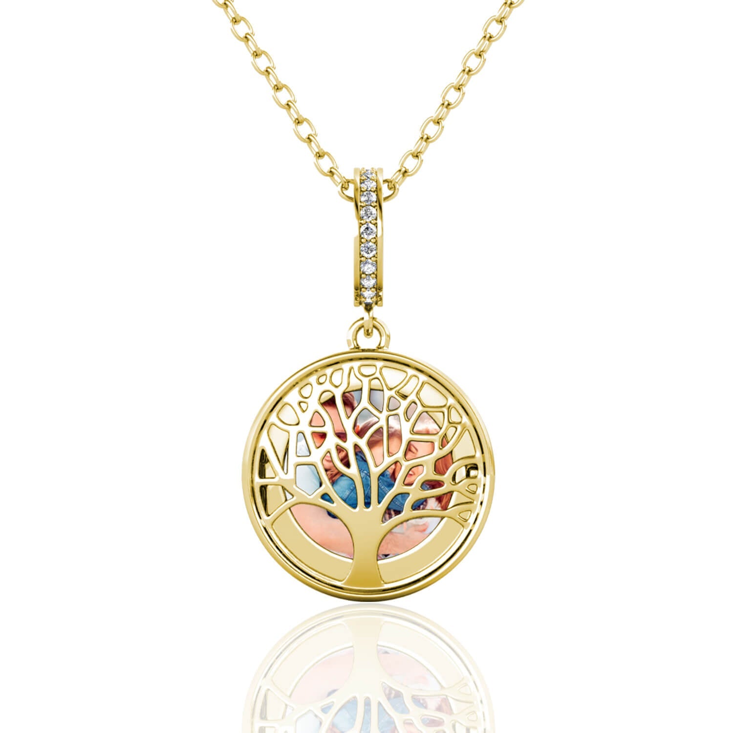 Personalised Family Tree Locket with Photo - Locket with Picture Inside - Gold