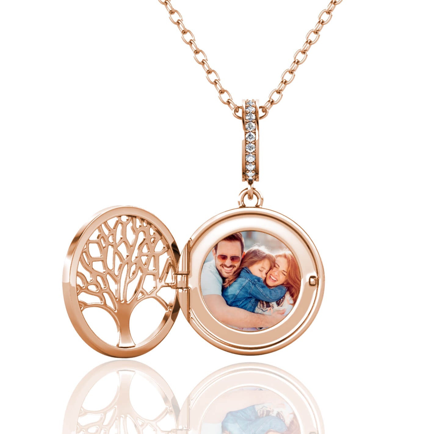 Personalised Family Tree Locket with Photo - Locket with Picture Inside - Rose Gold