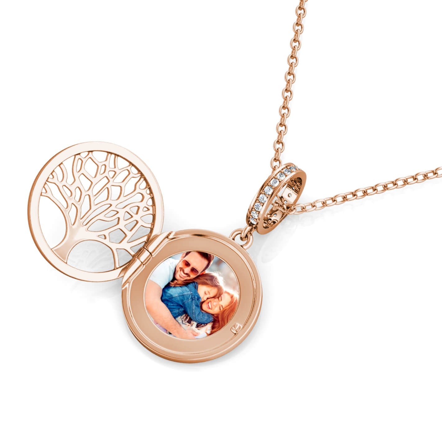 Personalised Family Tree Locket with Photo - Locket with Picture Inside - Rose Gold