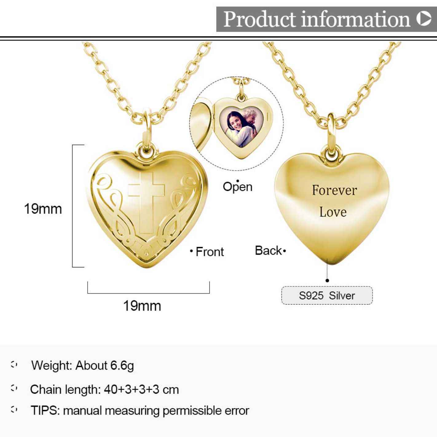 Personalised Heart Locket with Photo - Locket with Picture Inside - Gold